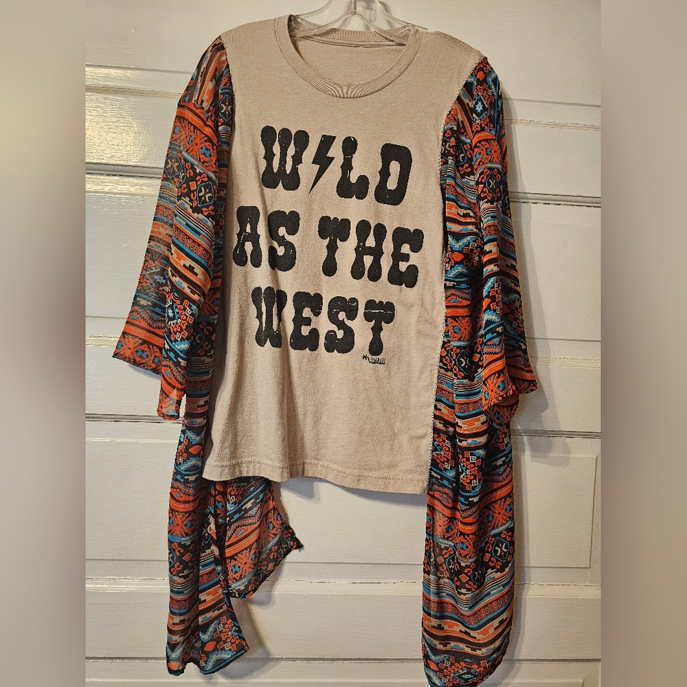 Wild As The West Graphic Tee with Patterned Sleeves